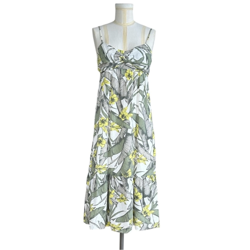 Banana Republic Palm Leaves Floral Bandeau Babydoll Dress‎ Linen Blend Size 2